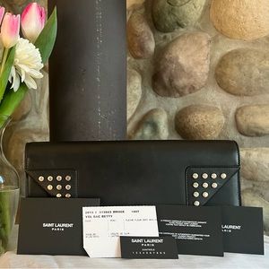 AUTHENTIC SAINT LAURENT Leather Betty Studded Clutch